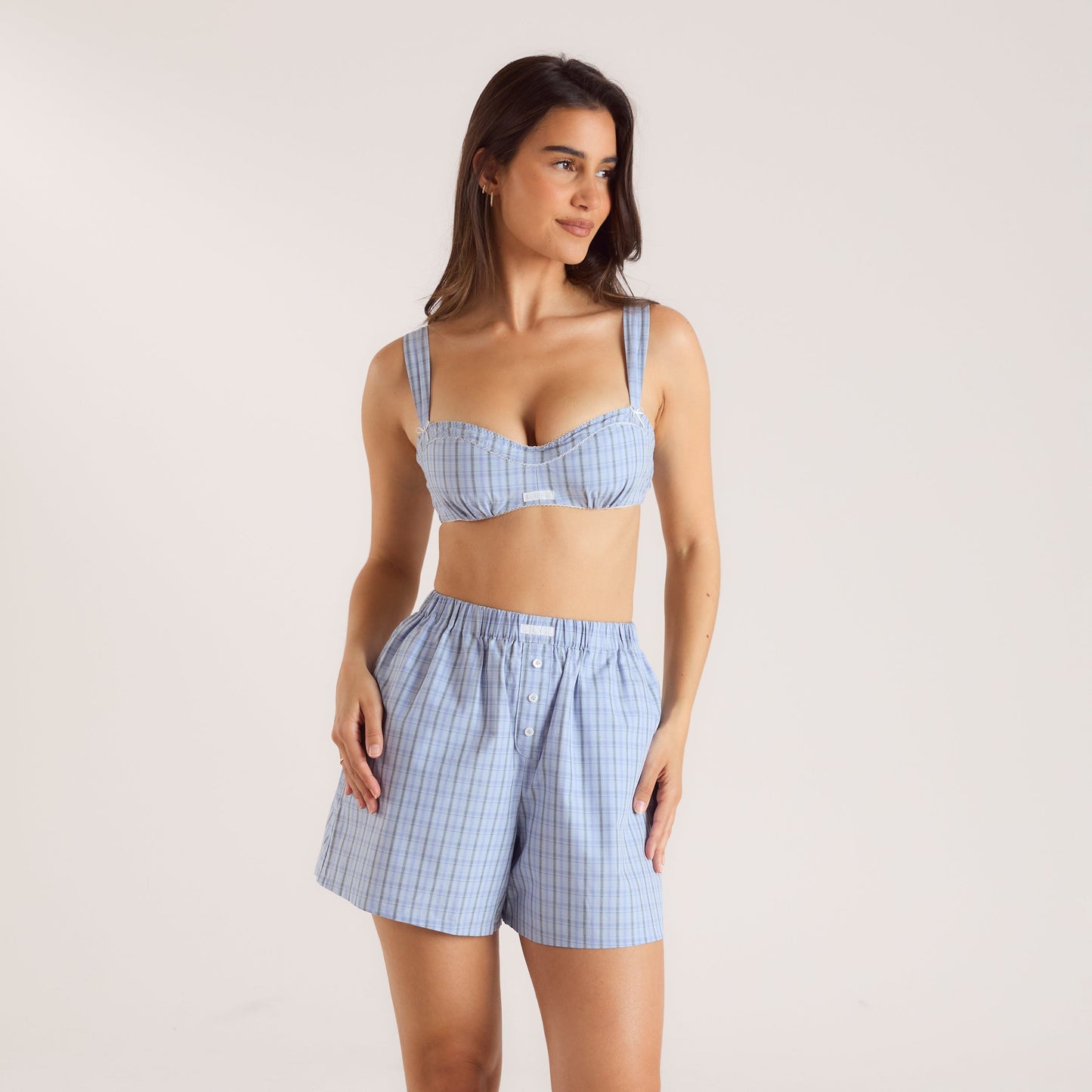 Checked Katoenen Bralette - Blauw