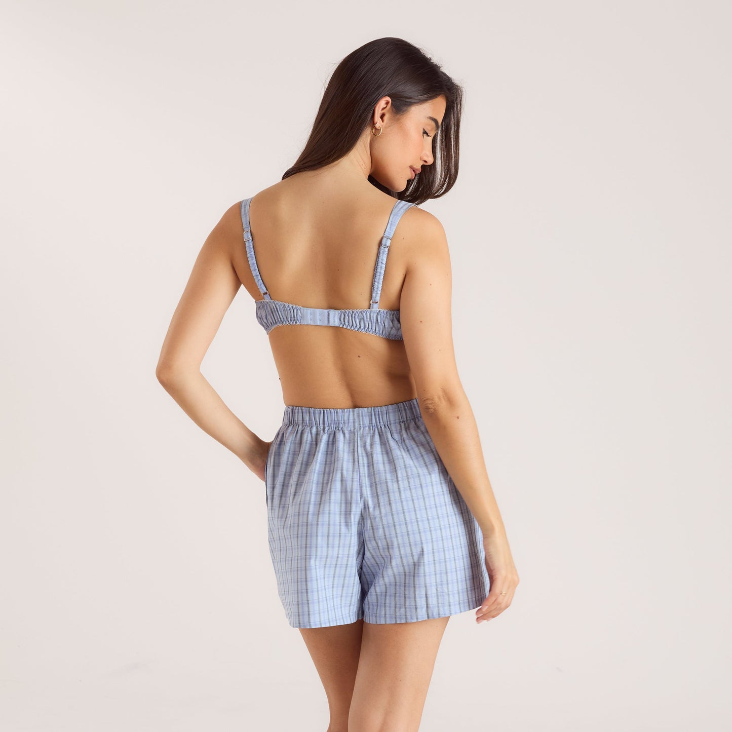 Checked Katoenen Bralette - Blauw