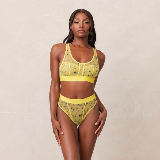 Floral Mesh Bralette - Geel